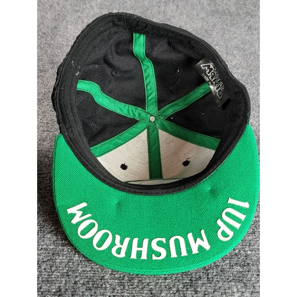 Nintendo Super Mario 1Up Mushroom Hat Flex Fitted Black Green Cap Kidcore Gaming